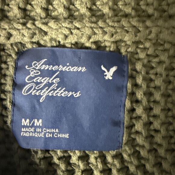 American Eagle Womens Sweater Shawl Neck Med Green Chunky Knit Wrap Y2K Preppy‎ - Picture 8 of 10